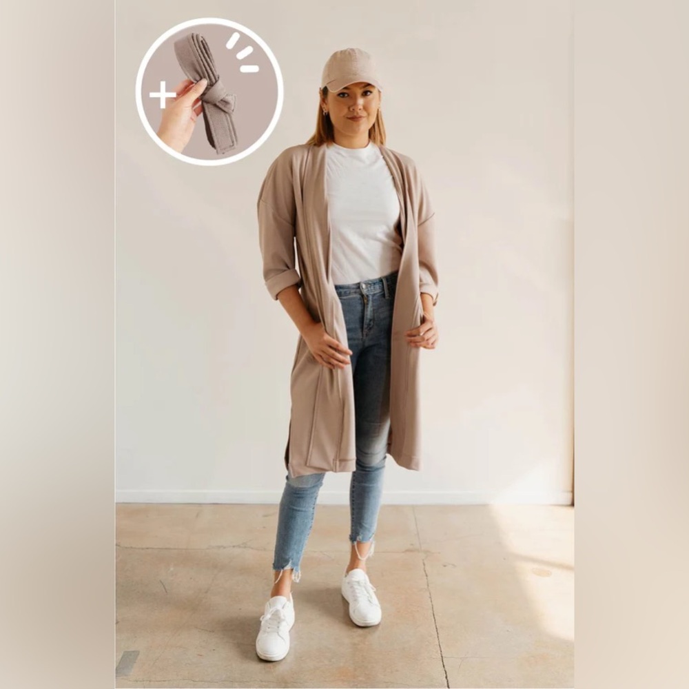 ORIMEI Ume Packable Coat Open Front Long Sleeve in Tan One Size